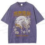 Unisex Flowers And Birds Printed Washed Tee