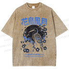 Unisex Flowers And Birds Printed Washed Tee