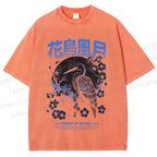 Unisex Flowers And Birds Printed Washed Tee