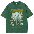 Unisex Flowers And Birds Printed Washed Tee