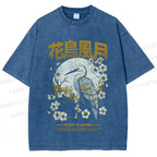 Unisex Flowers And Birds Printed Washed Tee