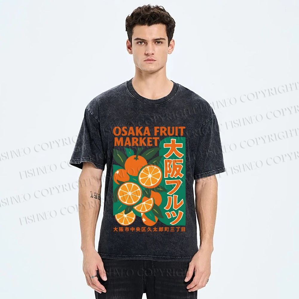 Unisex Osaka Fruit Market Printed Washed Tee