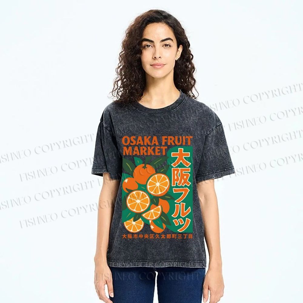 Unisex Osaka Fruit Market Printed Washed Tee