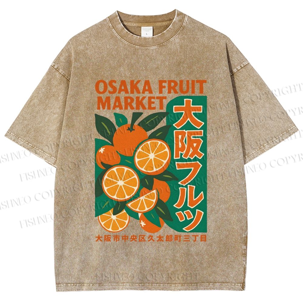 Unisex Osaka Fruit Market Printed Washed Tee
