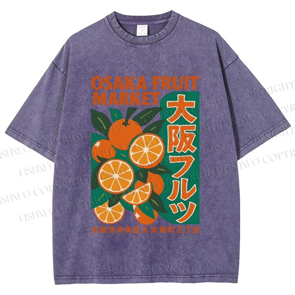 Unisex Osaka Fruit Market Printed Washed Tee