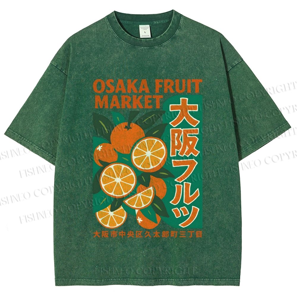 Unisex Osaka Fruit Market Printed Washed Tee