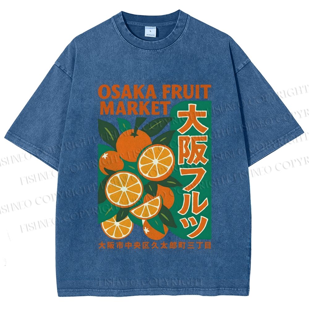 Unisex Osaka Fruit Market Printed Washed Tee