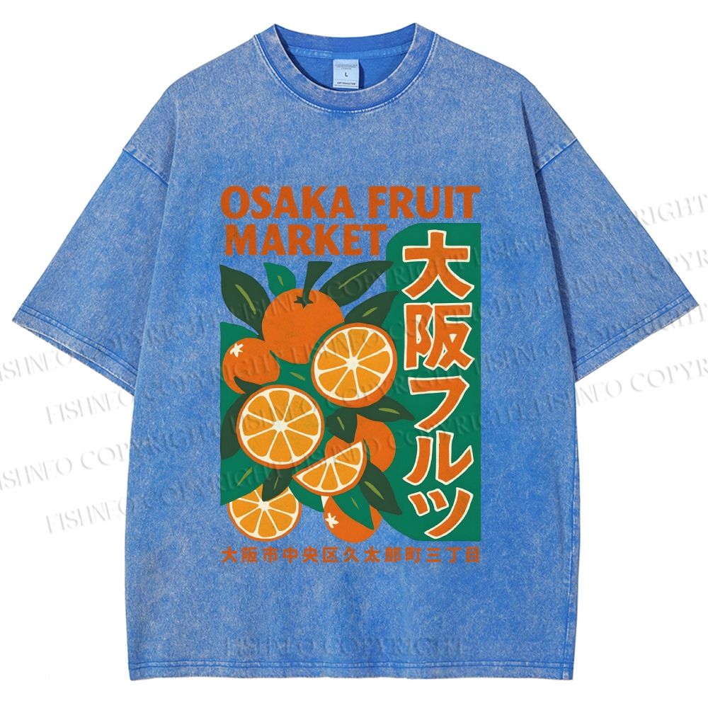 Unisex Osaka Fruit Market Printed Washed Tee