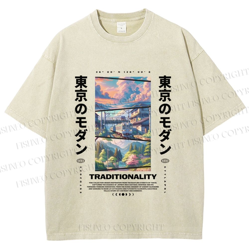 Unisex Tokyo Modern Printed Washed Tee