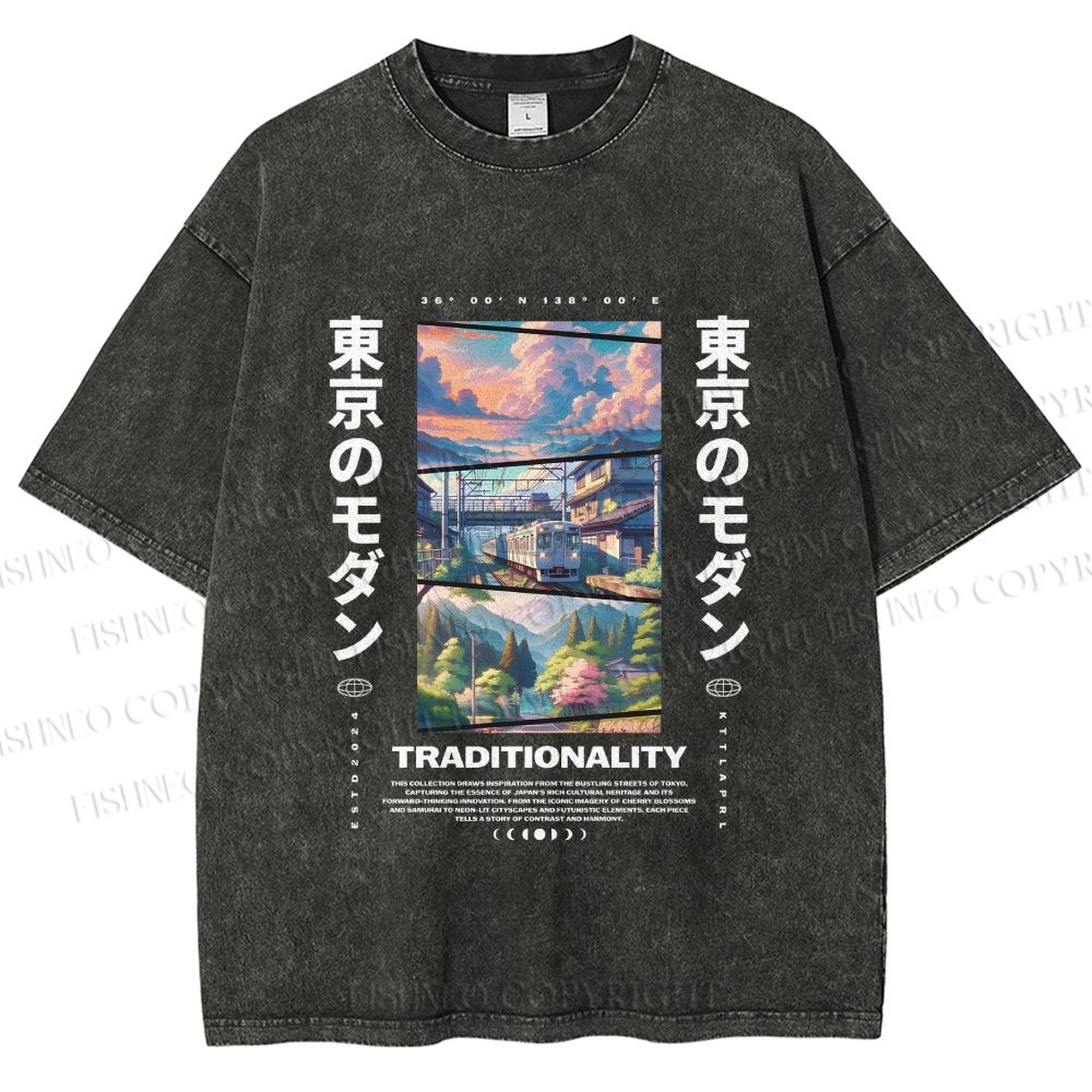 Unisex Tokyo Modern Printed Washed Tee