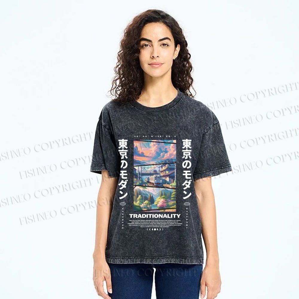 Unisex Tokyo Modern Printed Washed Tee