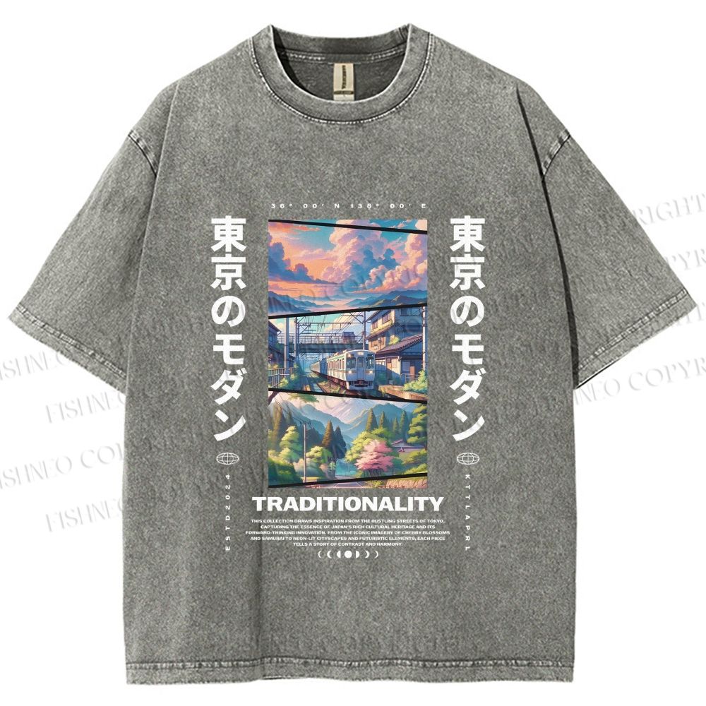 Unisex Tokyo Modern Printed Washed Tee