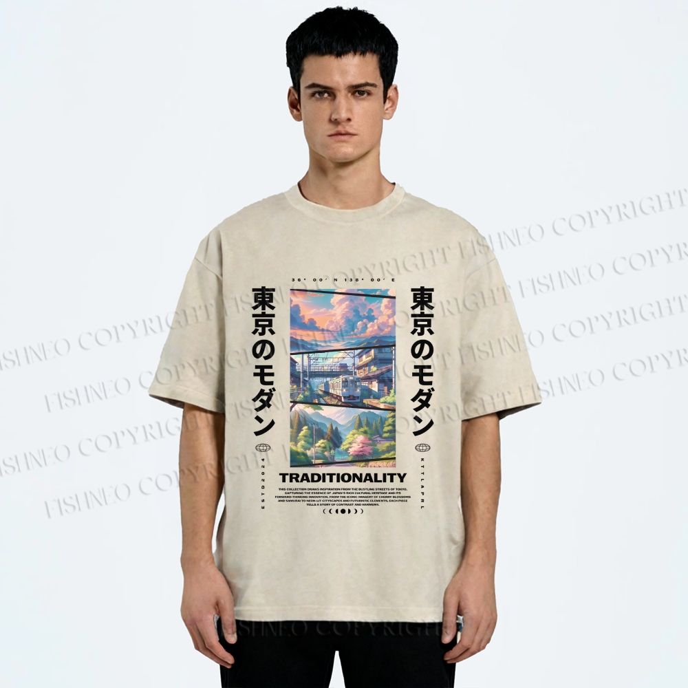 Unisex Tokyo Modern Printed Washed Tee