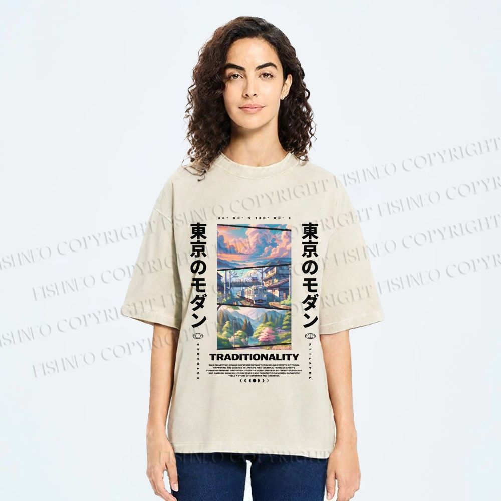 Unisex Tokyo Modern Printed Washed Tee