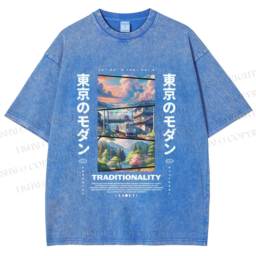 Unisex Tokyo Modern Printed Washed Tee