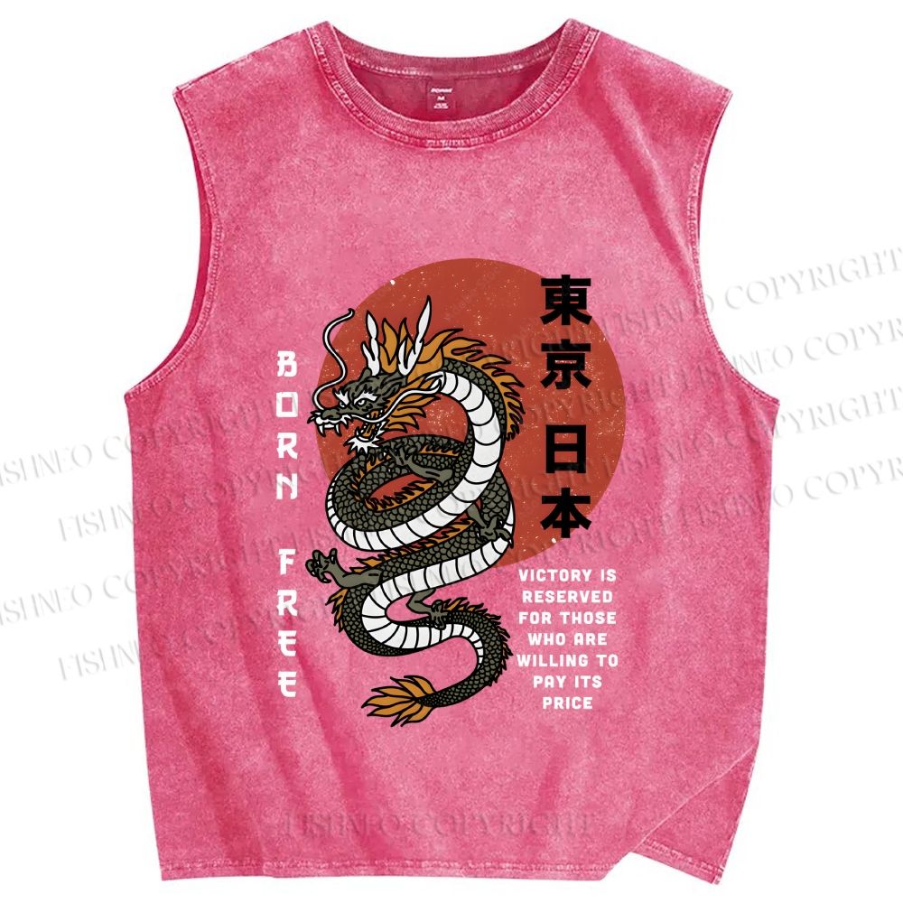 Unisex Asian Dragon Printed Washed Tank Top