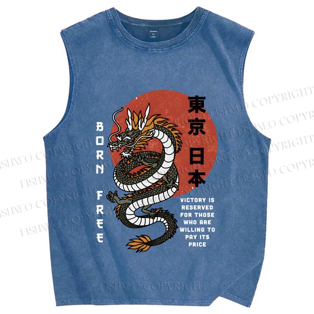 Unisex Asian Dragon Printed Washed Tank Top