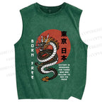 Unisex Asian Dragon Printed Washed Tank Top