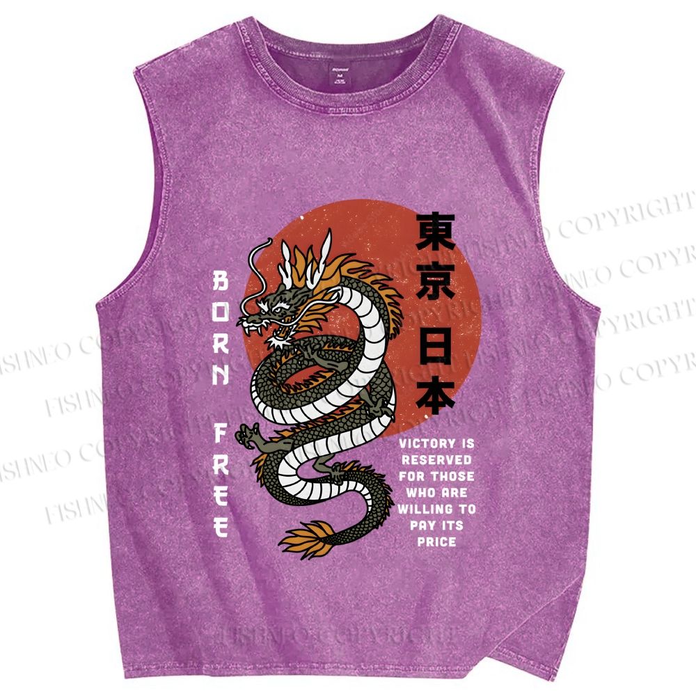 Unisex Asian Dragon Printed Washed Tank Top