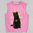 Unisex Retro Star Cat Art Printed Tank Top