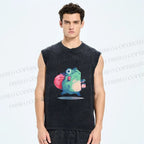 Unisex Frog Holding a Lamp Printed Washed Tank Top