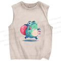 Unisex Frog Holding a Lamp Printed Washed Tank Top