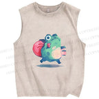 Unisex Frog Holding a Lamp Printed Washed Tank Top