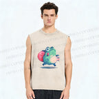 Unisex Frog Holding a Lamp Printed Washed Tank Top