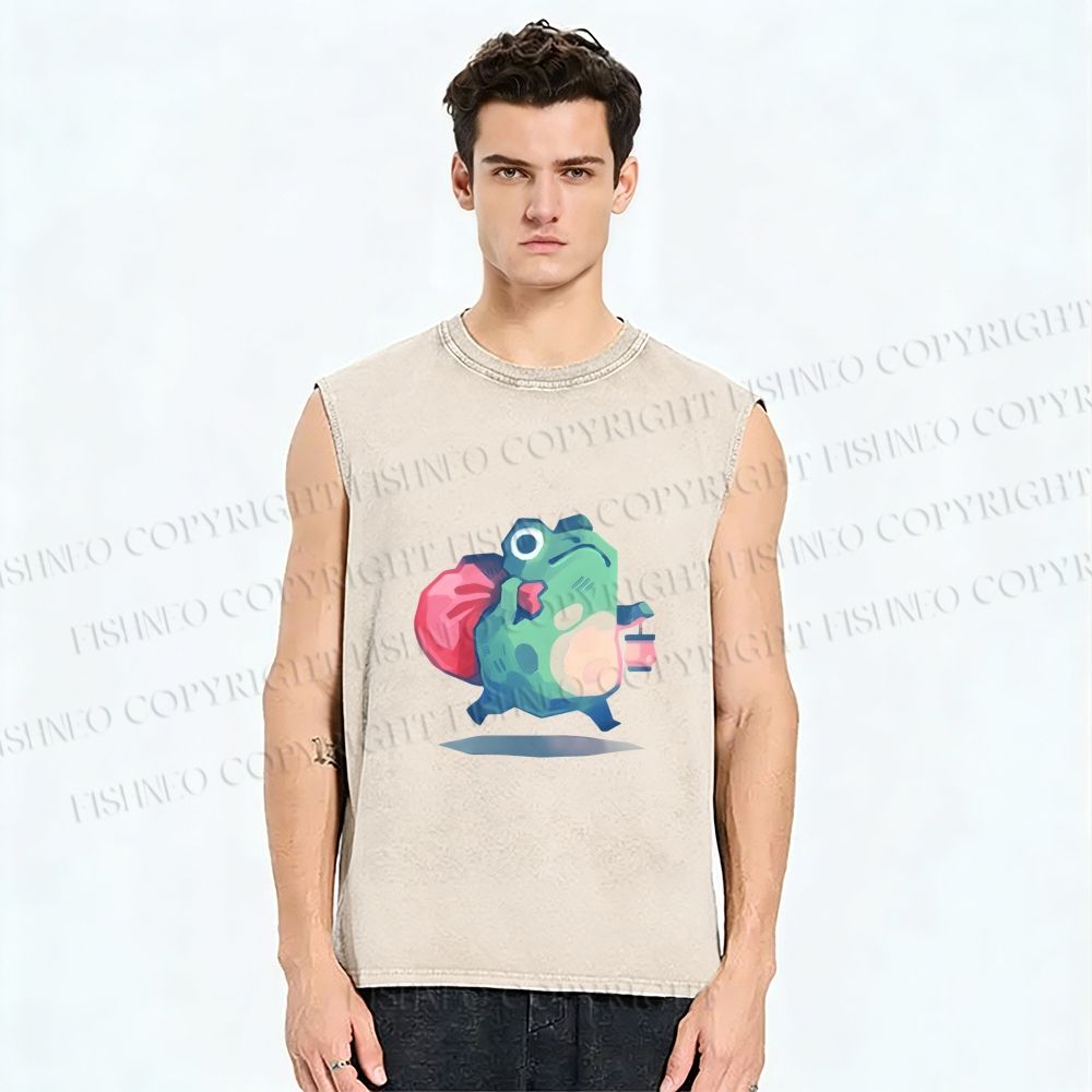 Unisex Frog Holding a Lamp Printed Washed Tank Top