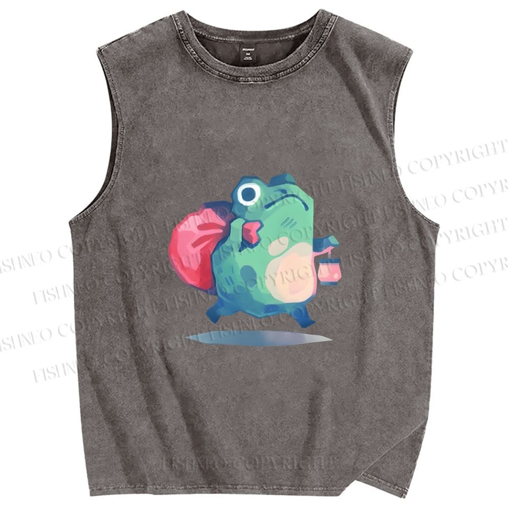 Unisex Frog Holding a Lamp Printed Washed Tank Top