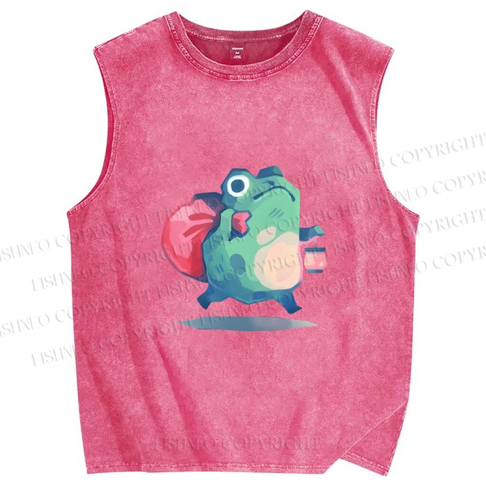 Unisex Frog Holding a Lamp Printed Washed Tank Top