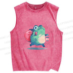 Unisex Frog Holding a Lamp Printed Washed Tank Top