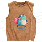 Unisex Frog Holding a Lamp Printed Washed Tank Top