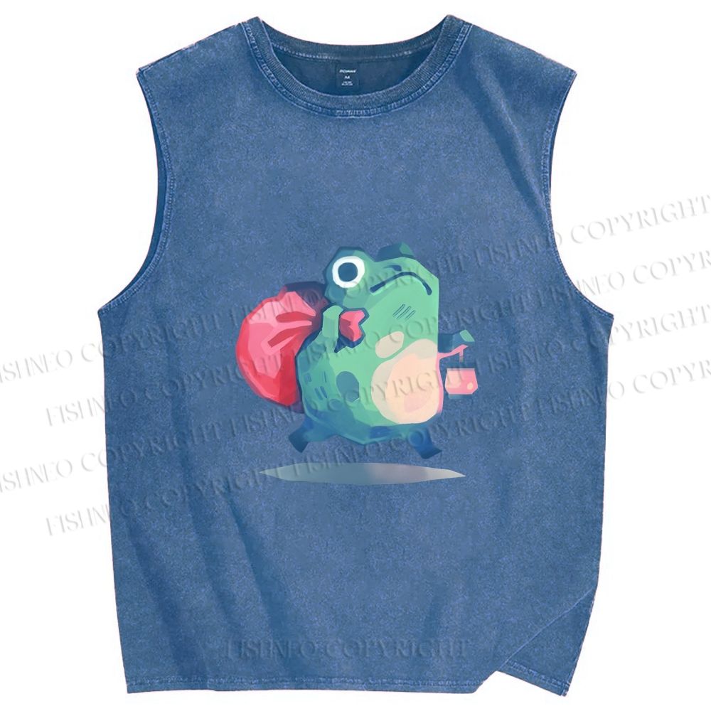 Unisex Frog Holding a Lamp Printed Washed Tank Top