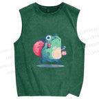 Unisex Frog Holding a Lamp Printed Washed Tank Top