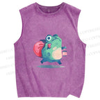 Unisex Frog Holding a Lamp Printed Washed Tank Top