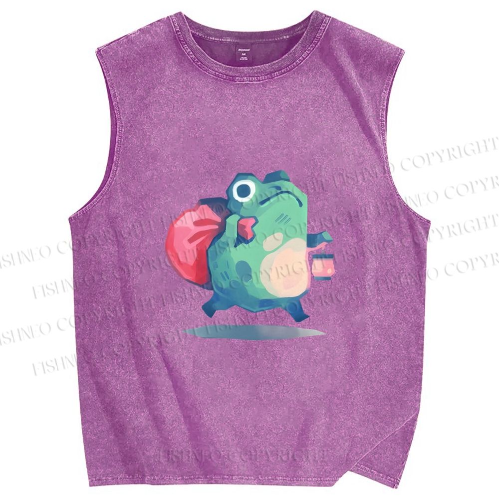 Unisex Frog Holding a Lamp Printed Washed Tank Top