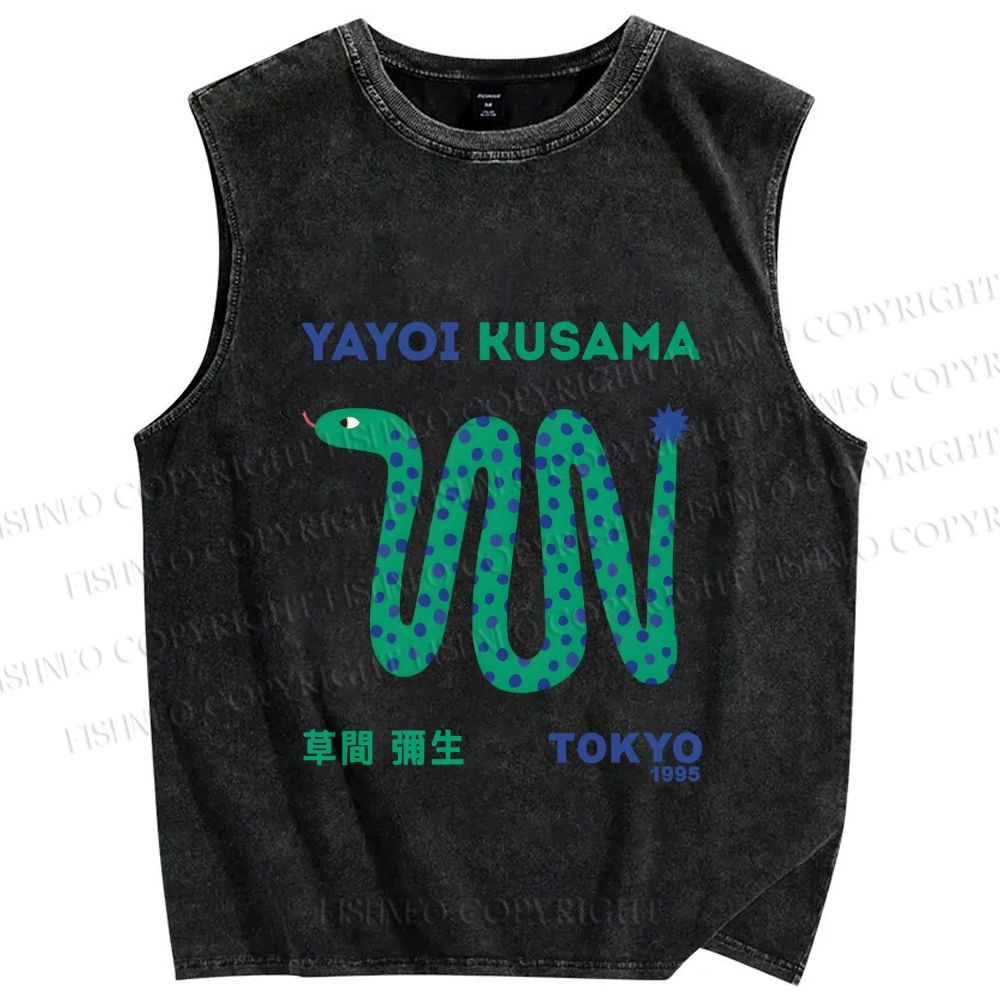 Unisex Yayoi Kusama Snake Printed Washed Tank Top