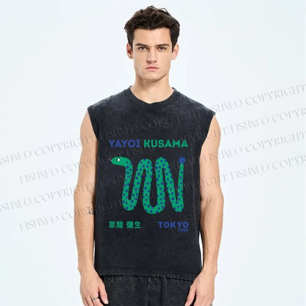 Unisex Yayoi Kusama Snake Printed Washed Tank Top