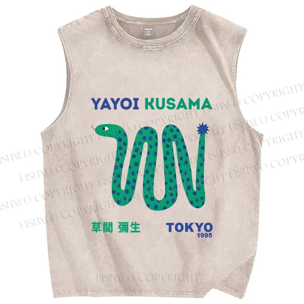 Unisex Yayoi Kusama Snake Printed Washed Tank Top
