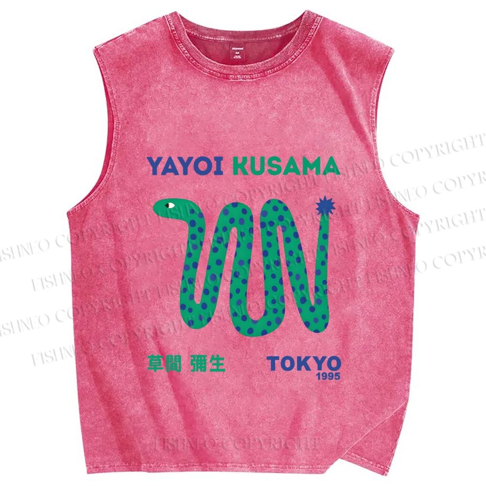 Unisex Yayoi Kusama Snake Printed Washed Tank Top