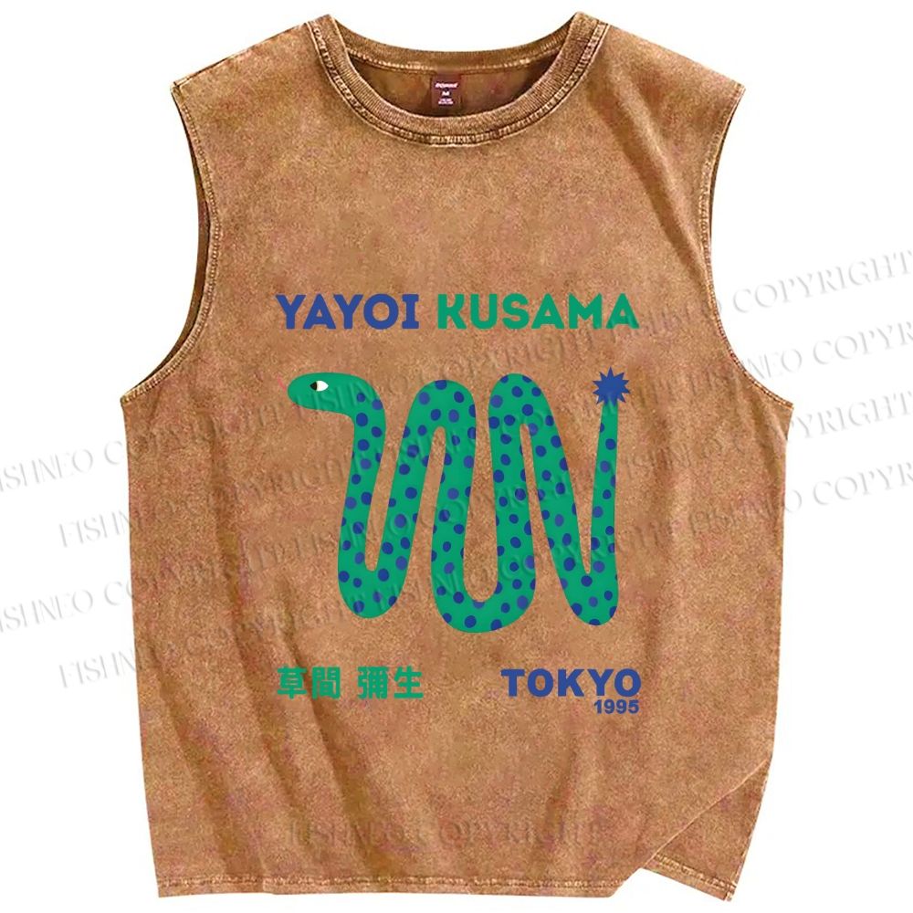Unisex Yayoi Kusama Snake Printed Washed Tank Top