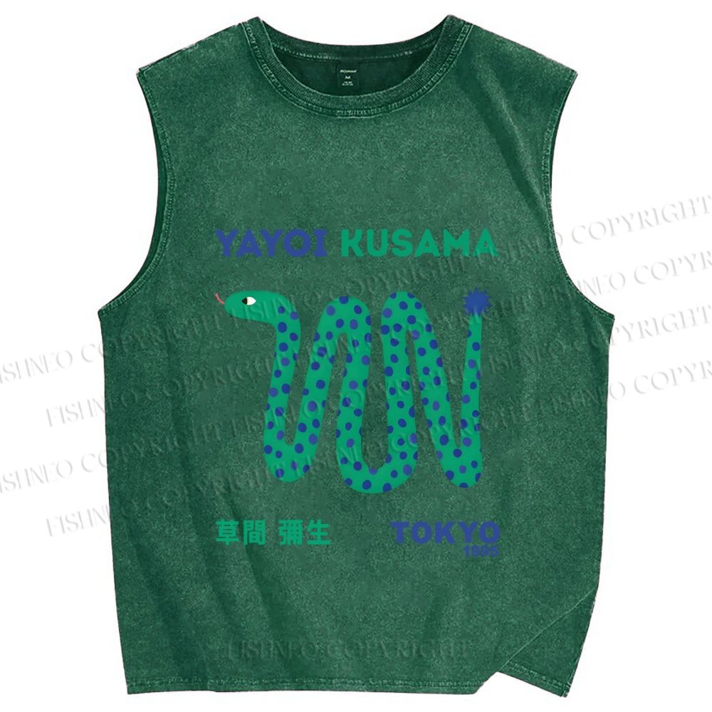 Unisex Yayoi Kusama Snake Printed Washed Tank Top