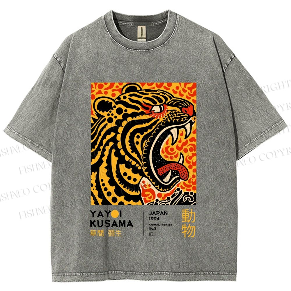 Unisex Yayoi Kusama Polka Dot Tiger Art Printed Washed Tee