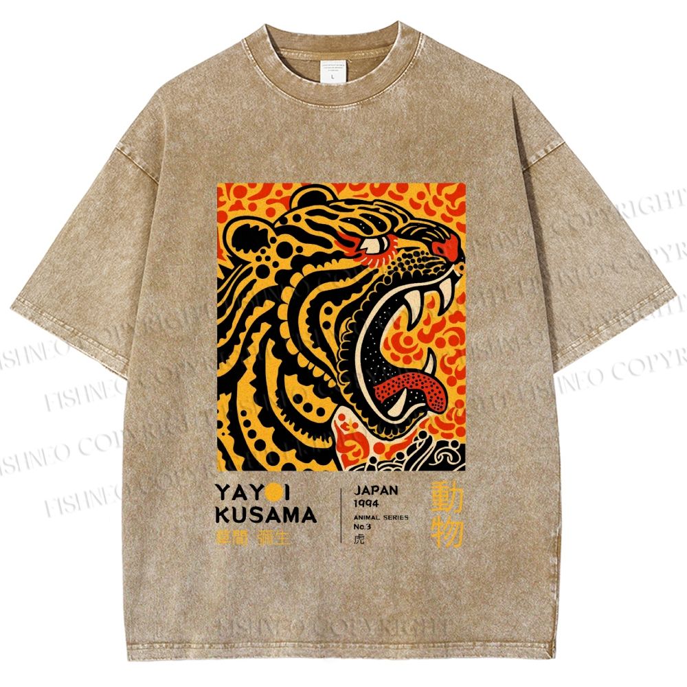 Unisex Yayoi Kusama Polka Dot Tiger Art Printed Washed Tee