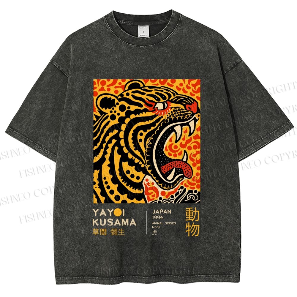 Unisex Yayoi Kusama Polka Dot Tiger Art Printed Washed Tee