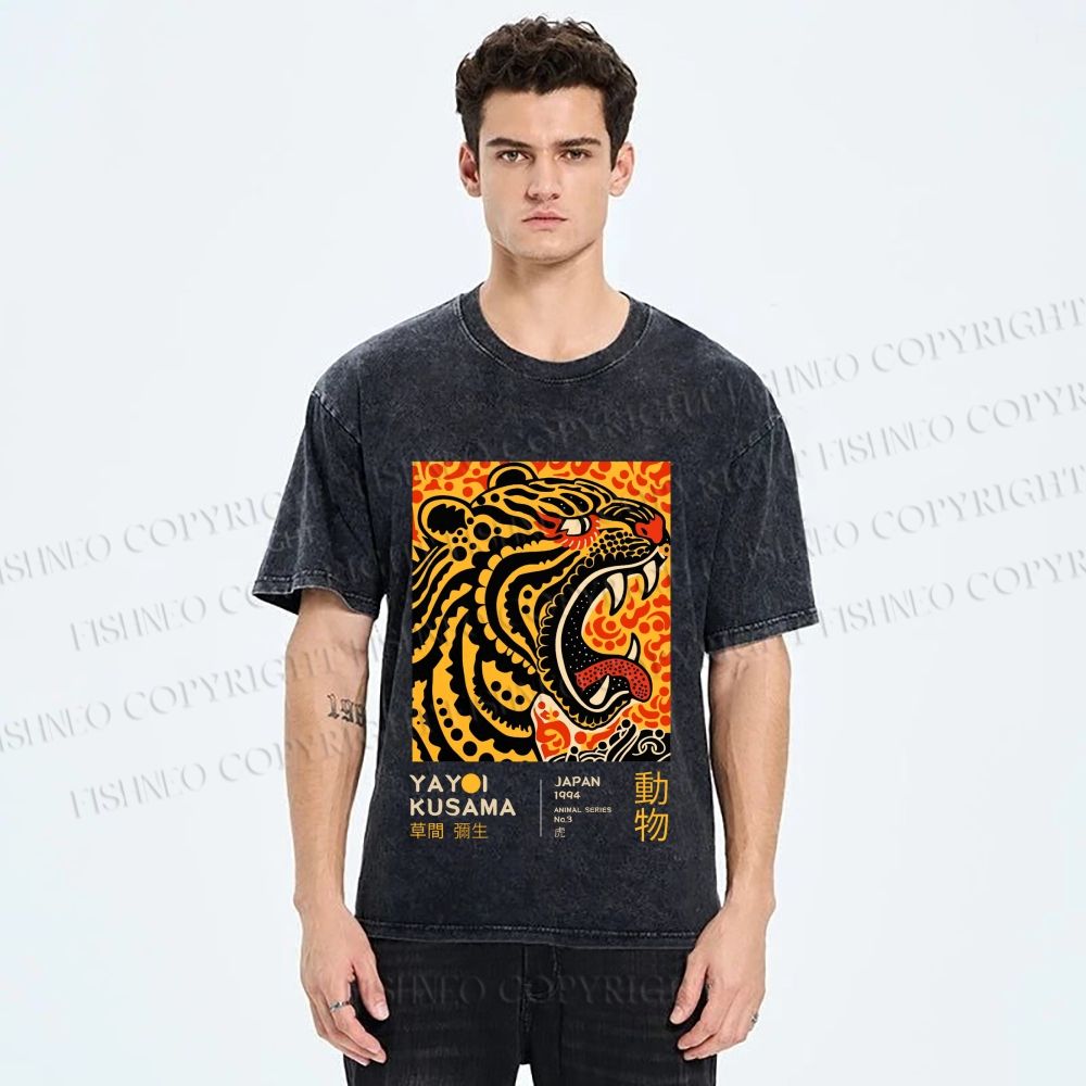 Unisex Yayoi Kusama Polka Dot Tiger Art Printed Washed Tee