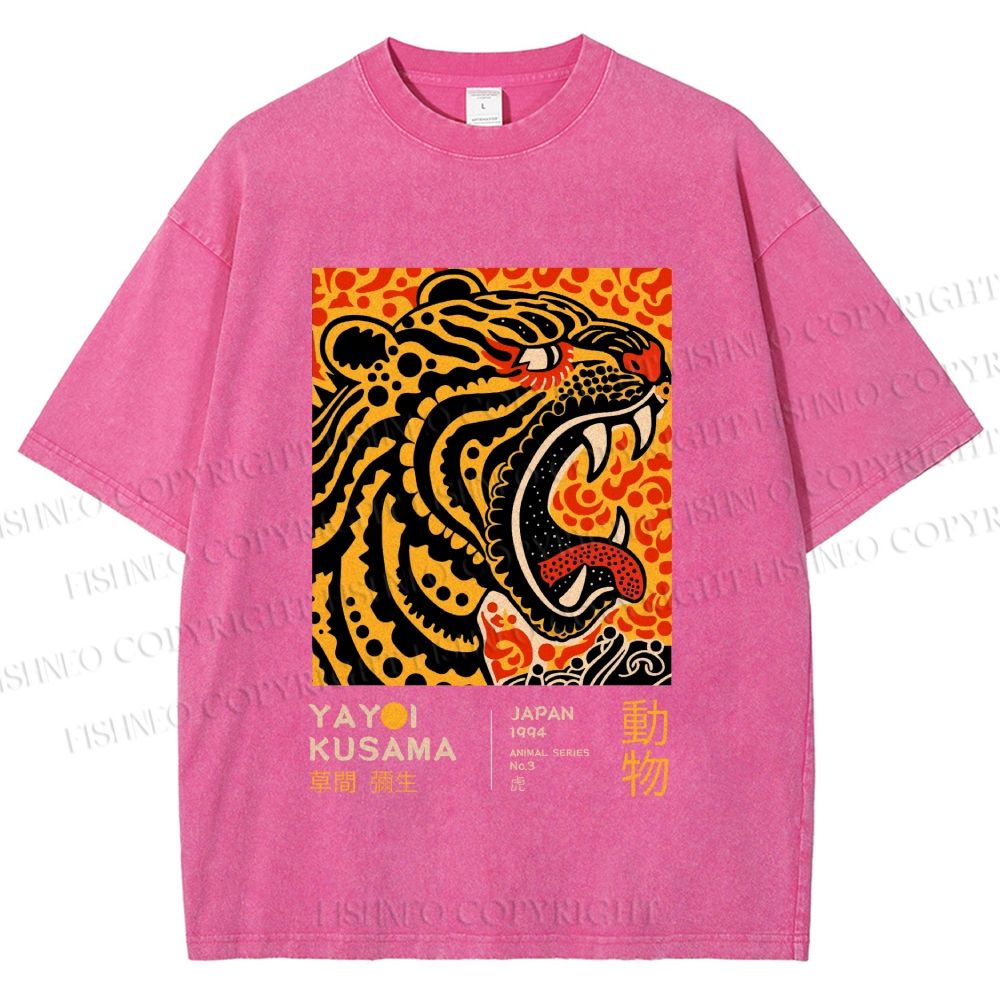 Unisex Yayoi Kusama Polka Dot Tiger Art Printed Washed Tee