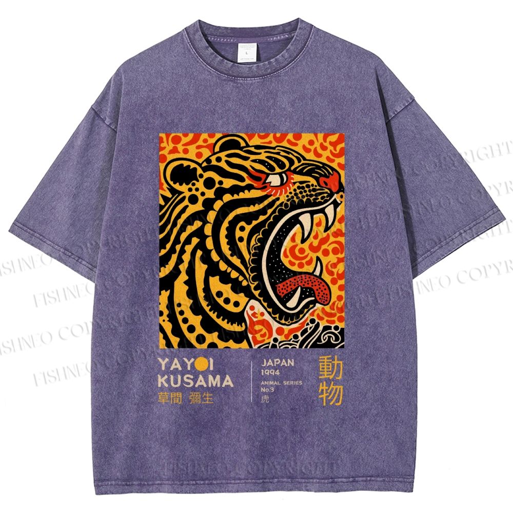 Unisex Yayoi Kusama Polka Dot Tiger Art Printed Washed Tee