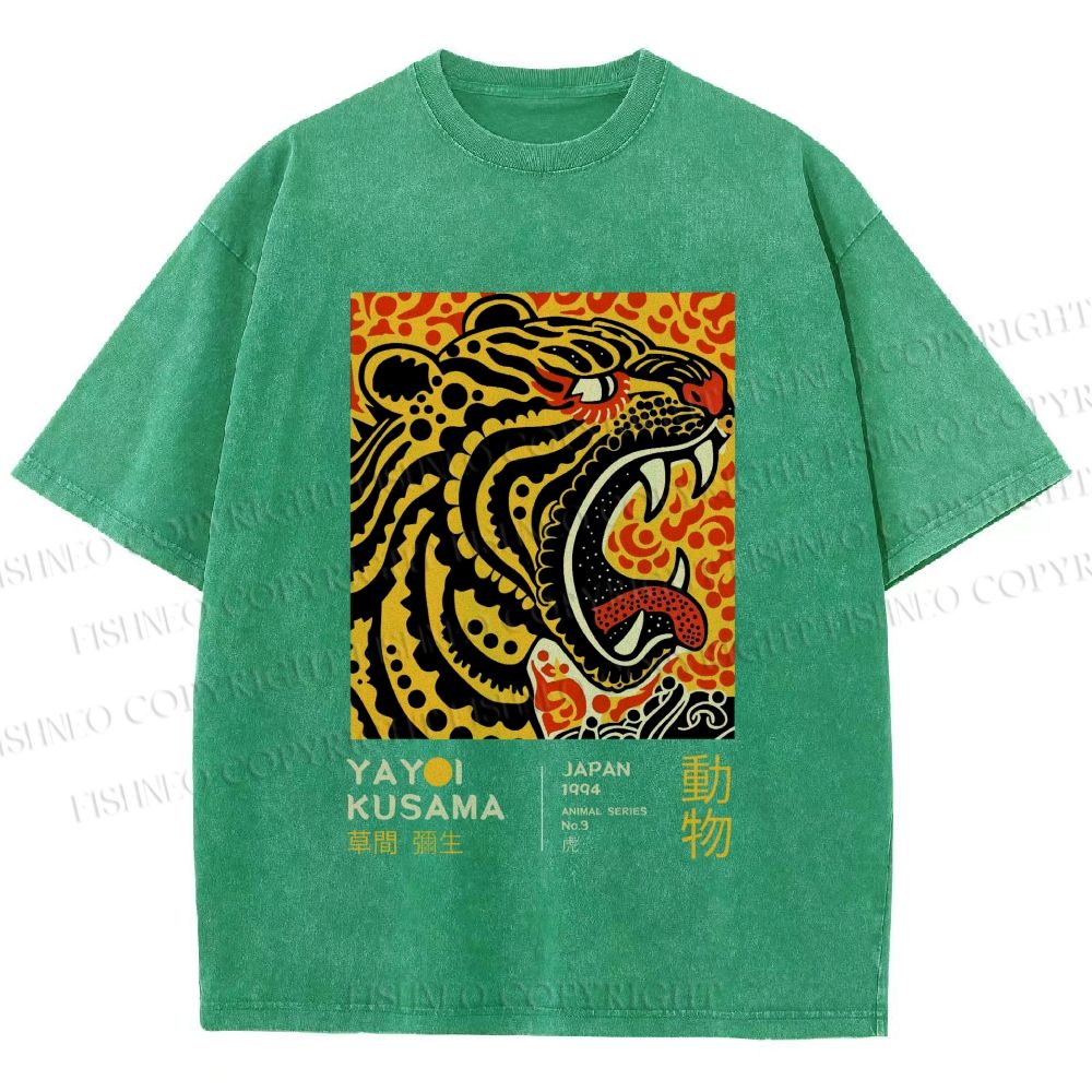 Unisex Yayoi Kusama Polka Dot Tiger Art Printed Washed Tee